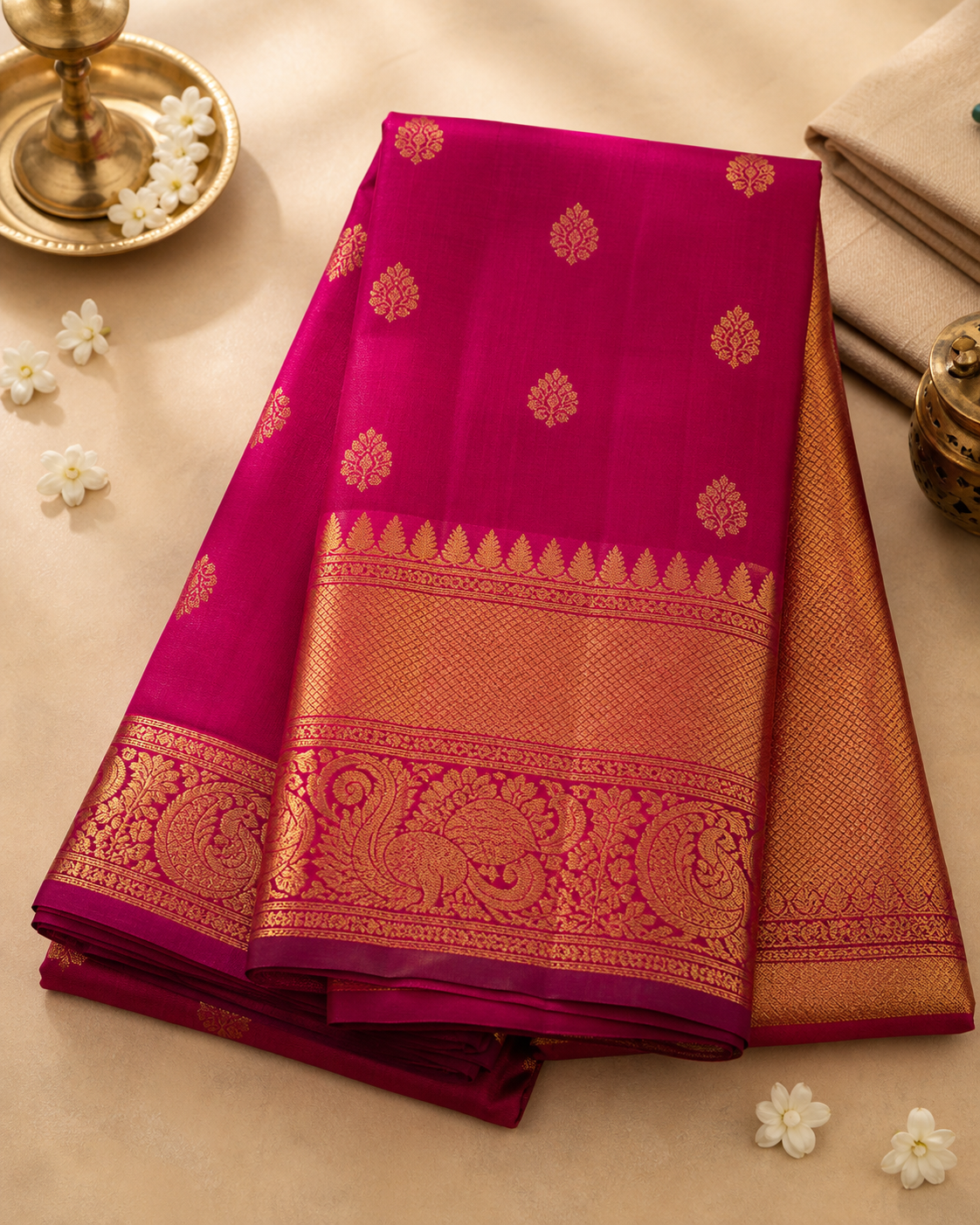 Magenta and gold silk saree